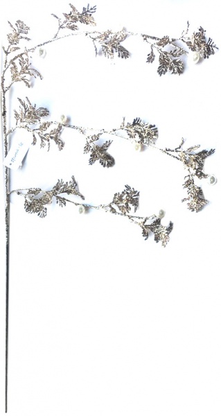 Декорація новорічна Dalian Everglory Гілка з листочками і перлинками 65 см EYC20104 