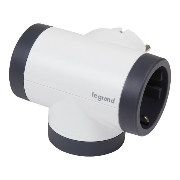 Тройник Legrand 3х2К+З поворотный премиум с заземлением 3 гн. бело-черный 694521 