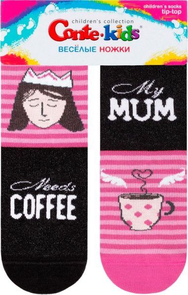 Носки детские Conte-Kids CK (ВЕСЕЛЫЕ НОЖКИ) рис.337 17С-10СП р.18 черно-розовый с рисунком 