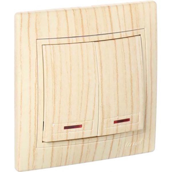 Выключатель двухклавишный Lezard Mira с подсветкой 220В дуб матовый 701-5252-112