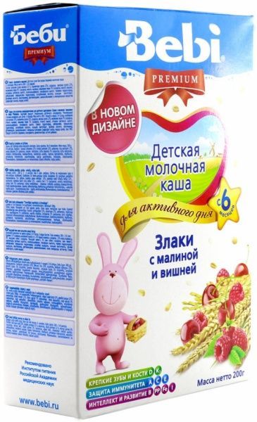 Каша молочна Bebi від 6 місяців злаки з малиною та вишнею 3838471016636 200 г 