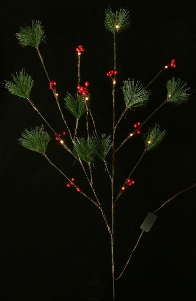 Электрогирлянда линейная внутренняя встроенный светодиод (LED) 20 ламп 0,76м Веточка с хвоей и ягодами