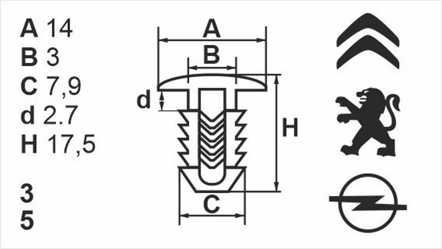 Клипса нажимная наружная (обшивка) Romix (10495)