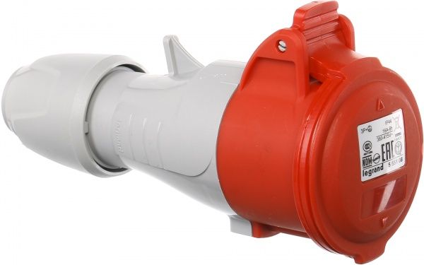 Розетка наружной установки с заземлением Legrand 16A 3К+З 415В IP44 серый с красным 555108