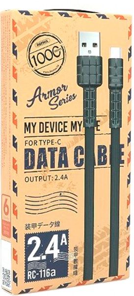 Кабель Type-C – USB 2.0 1 м чорний (RC-116A-BLACK) Armor Series Type-C Data/Charge 