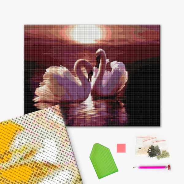 Алмазна мозаїка Пара лебедів 40х50 см Brushme 