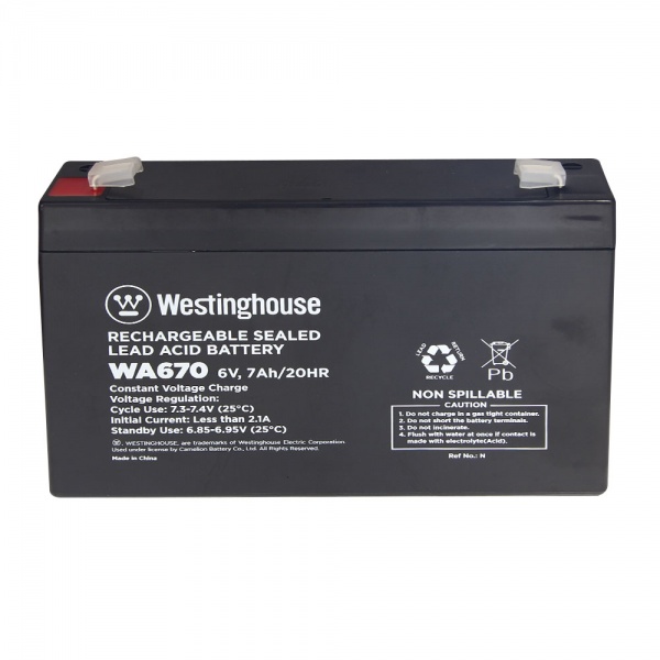 Батарея акумуляторна для ДБЖ Westinghouse свинцево-кислотна 6V 7Ah terminal F2 WA670N-F2