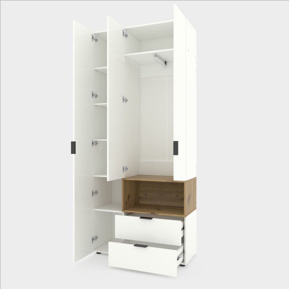 Шкаф Metkas Home A002R 3д2ш ЛДСП 2300х1000х420 мм белый снег / дуб артизан / белый снегдуб артизан