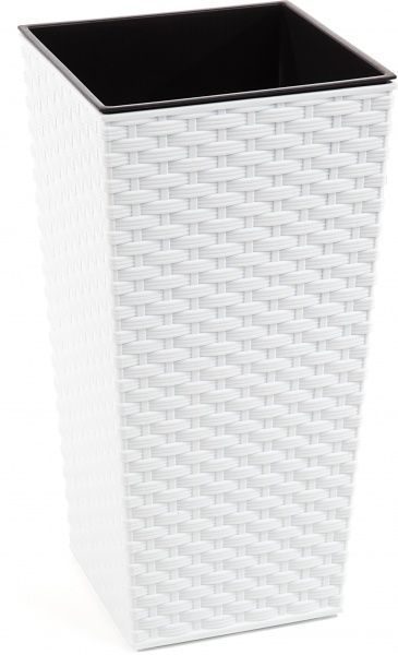 Горщик пластиковий Lamela Фінезія 250 з вкладом ротанг квадратний білий 