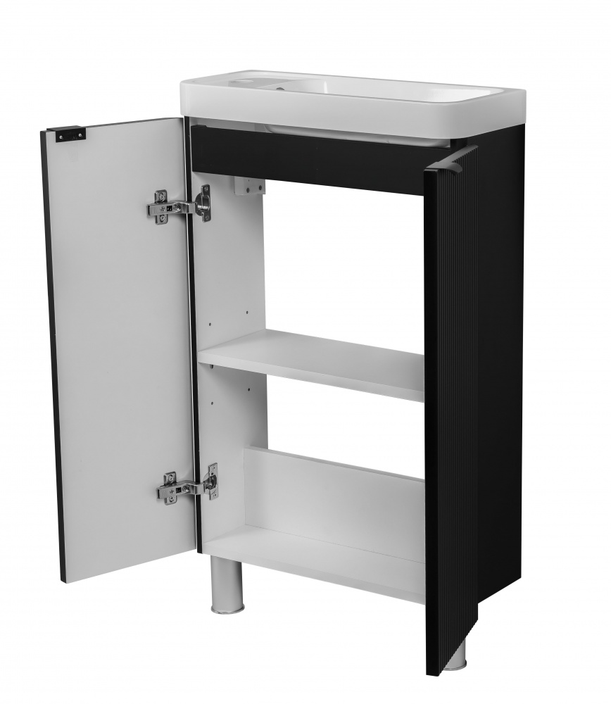 Тумба напольная Aqua Rodos FROST MINI (BLACK-MATT-PVC) с умывальником BAR MINI L 50 см