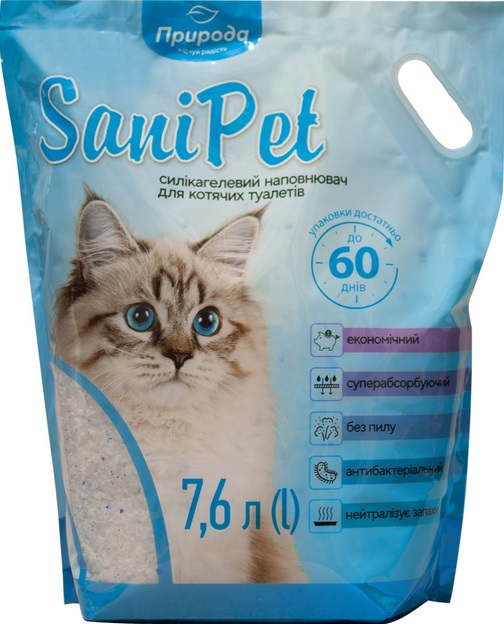 Наповнювач для котячого туалету Природа Sani Pet силікагелевий 7,6 л 3,2 кг PR243421