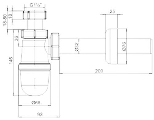 Сифон для умывальника ScandiSPA без выпуска, труба L200 / D32mm