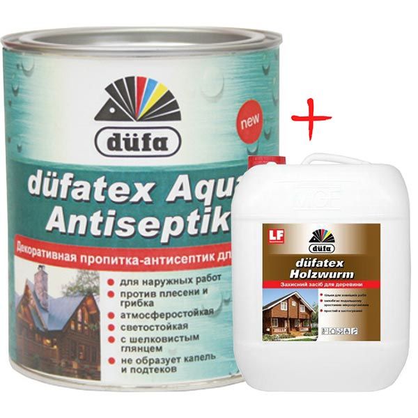 Комплект Dufatex Antiseptik горіх 10 л + Holwurm 2 л