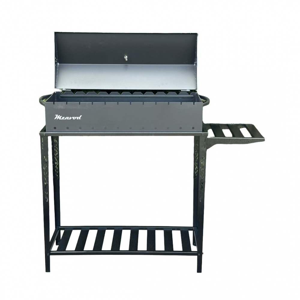 Мангал-барбекю Metalzavod с термометром и разборной дровницей на 12 шампуров 4 мм