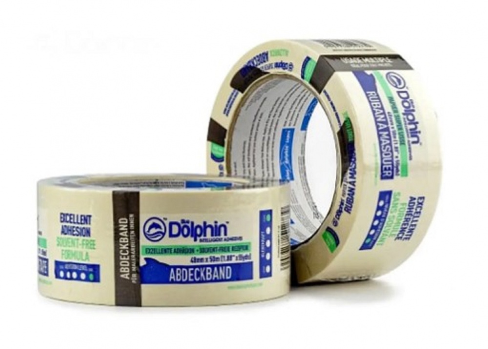 Лента малярная Blue Dolphin MT-627 сильная адгезия белая/желтая 48 мм x 50 м