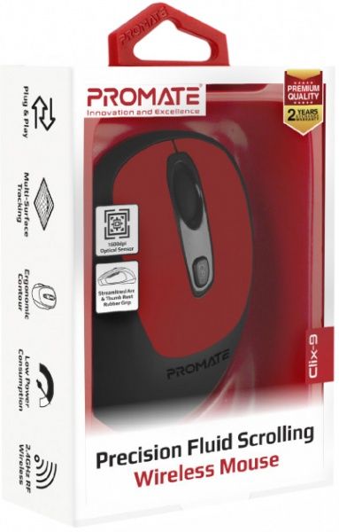 Мишка Promate Clix-9 Wireless Red 