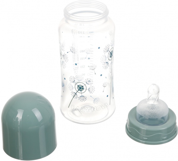 Бутылка BABY-NOVA для кормления Декор с широким горлышком зеленая 300 мл