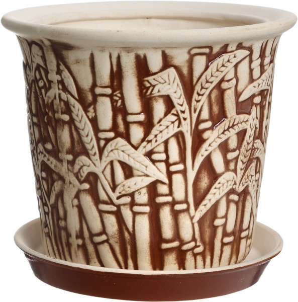 Горшок керамический Камыш маленький круглый 4,1л бежевый с рисунком 