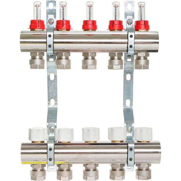 Коллекторная группа с расходомерами и термоклапанами Luxor М30х1,5 5 выходов с евроконусом 16х2