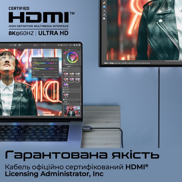 Кабель Promate PrimeLink8K-150 HDMI to HDMI 2.1 UHD HDR 1,5 м сірий (primelink8k-150.grey) 