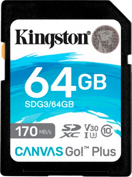 Карта памяти Kingston SDXC 64 ГБ Class 10UHS-I Class 3 (U3) (SDG3/64GB) Canvas Go Plus V30 
