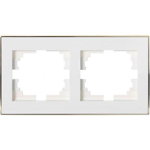 Рамка двомісна Lezard Rain горизонтальна білий із золотою вставкою 703-0226-147