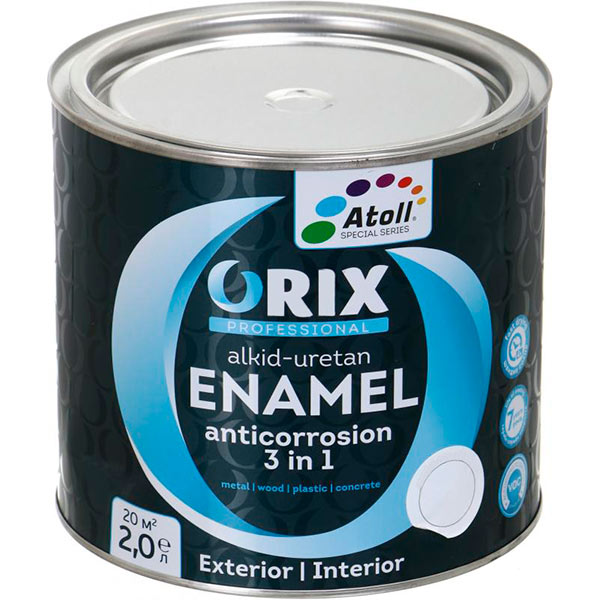 Емаль Atoll ORIX COLOR 3 в 1 RAL 9011 чорний глянець 2л