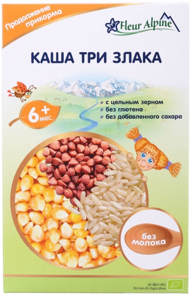Каша безмолочна Fleur Alpine від 5 місяців Organic три злаки 175 г 