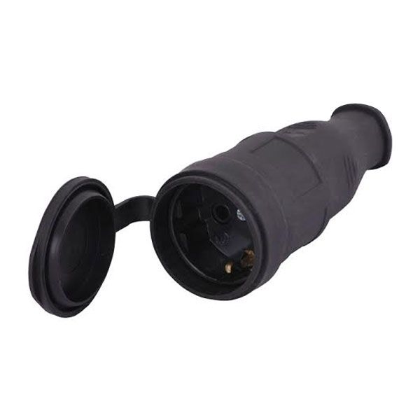 Розетка кабельная Lezard с крышкой (2Р+РЕ) 220В 16А каучук черный