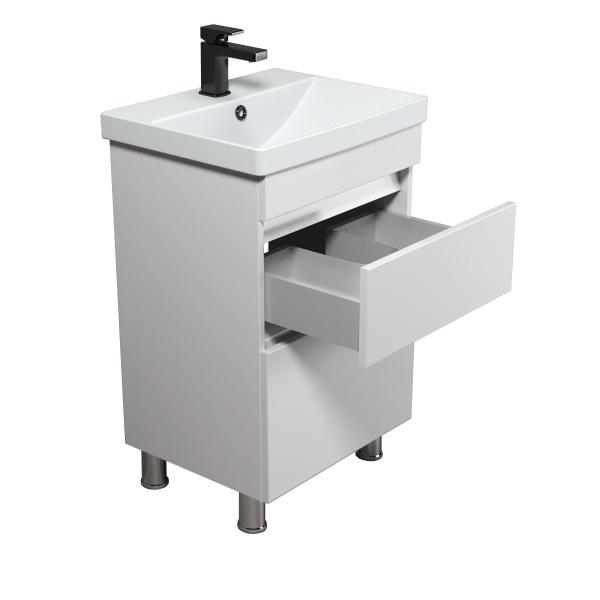 Тумба Мойдодир Soft White 50 з умивальником Sempre біла підлогова