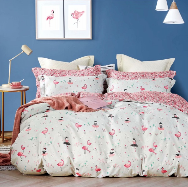 Комплект постельного белья NANTONG белый с розовым Flamingo_