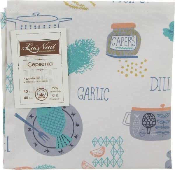 Серветка La Nuit Fish 40x40 см білий із принтом 