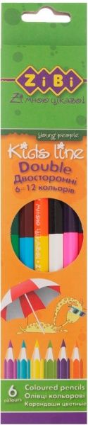 Набор карандашей цветных 12 цветов Double 6 шт. ZiBi