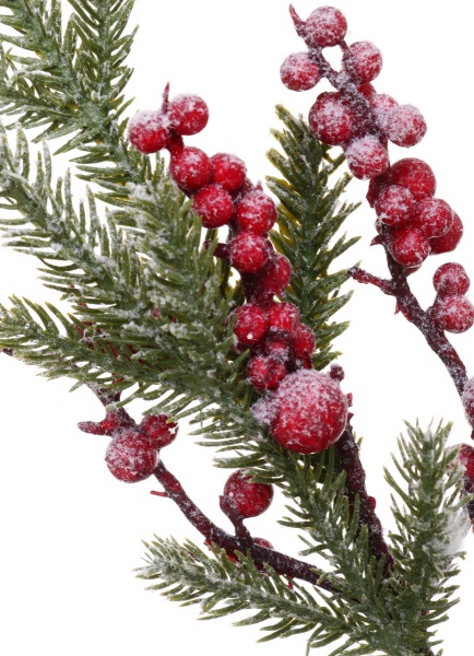 Декорація новорічна Гілка хвойна з ягодами 33 см EPI-A3-3767HRW 