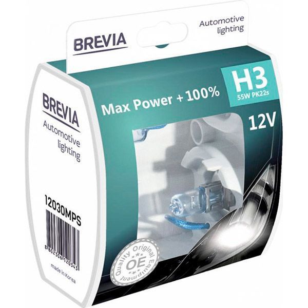 Лампа галогенная Brevia 12030MPS Max Power+100% H3 PK22s 12 В 55 Вт 2 шт