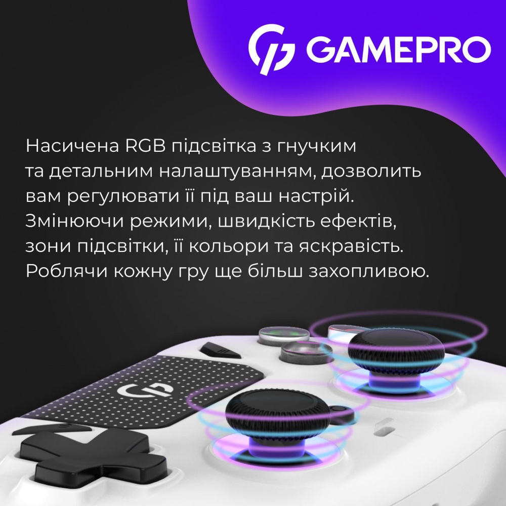 Геймпад бездротовий GamePro GPS13W BT 5.3/USB (PC/iOS/Android/PS3/PS4) RGB white