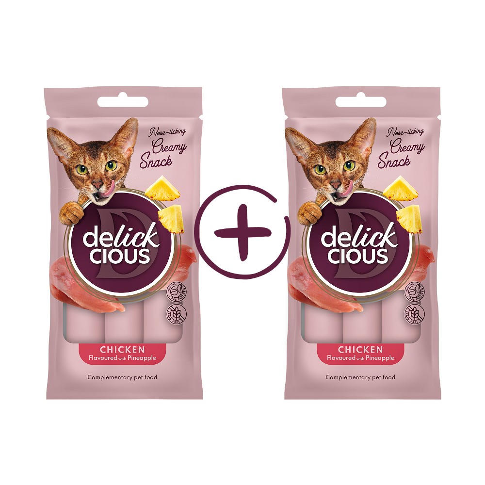 Ласощі для котів DELICKCIOUS курка та ананас, 1+1, 4х15 г