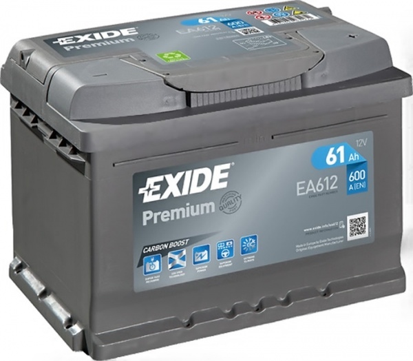 Аккумулятор автомобильный EXIDE АзЕ PREMIUM 61Ah 600A 12V «+» справа (EA612)