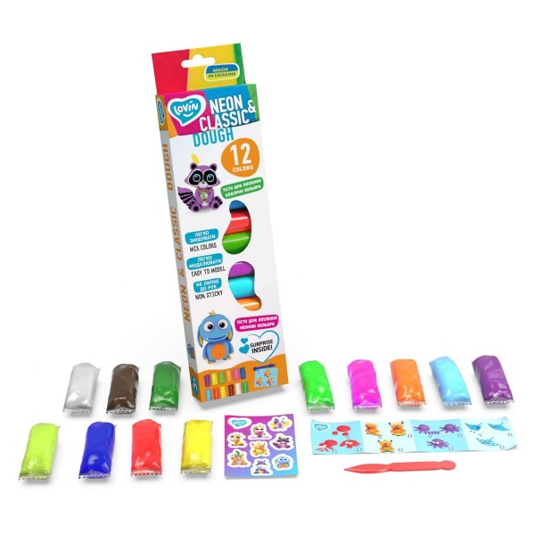 Тісто для ліплення Lovin 12 кольорів Neon and Classic 41182
