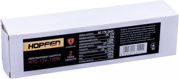 Преобразователь напряжения Hopfen 12 В 120 Вт IP20 HTC-12V-120W