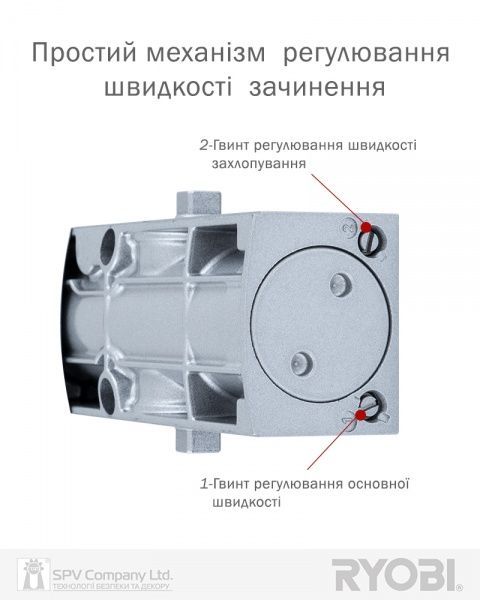 Доводчик дверний RYOBI 1200 D-1200 срібний 80 кг