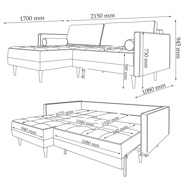 Диван кутовий VECTOR Kіто UD лівий синій 2150x1700x945 мм