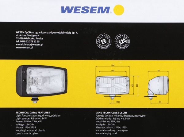 Фара WESEM галогенова дальнього світла, RE.25777, 184х102 мм, 1 шт. 