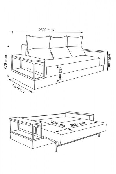 Диван прямой EP-GRT Line коричневый 2530x1100x870 мм