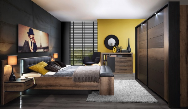 Комплект для спальні Forte Meble Bellevue BLQL161 N09 160x200 см дуб болотний/дуб чорний 