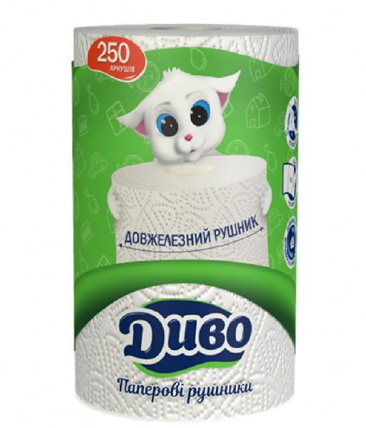 Бумажные полотенца Диво 250 отрывов двухслойная 1 шт.