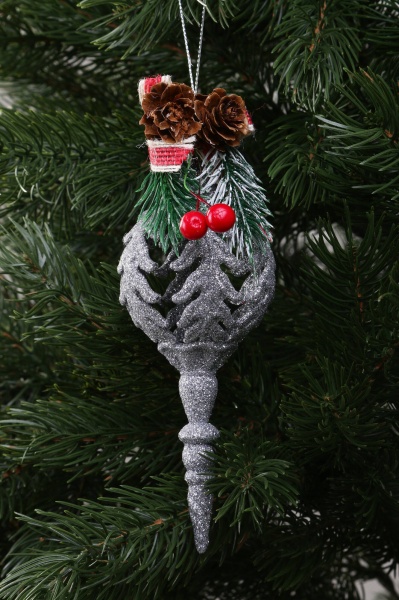 Декоративна підвіска Бурулька з декором 17x6 см HF20Y2-09S срібло