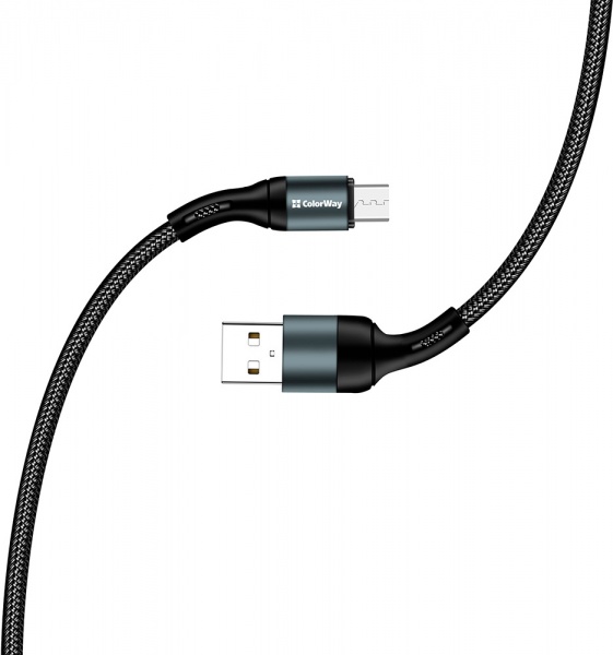 Кабель ColorWay USB - MicroUSB (nylon) 2.4 А 1 м чорний (CW-CBUM045-BK) 