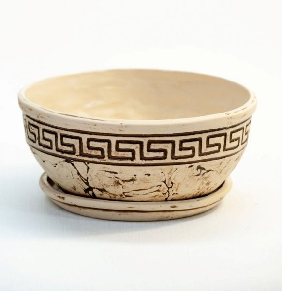 Горщик керамічний плошка 23*11 круглий бежевий 