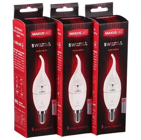 Лампа LED Maxus Sakura C37 CL-T E14 5 Вт 3000K 3 шт